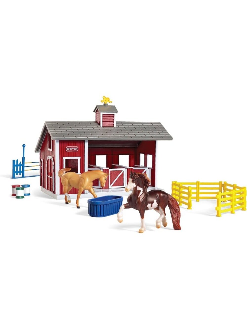 Red Stable Set with 2 Horse Figurines - Premium Equestrian Toy for Kids
